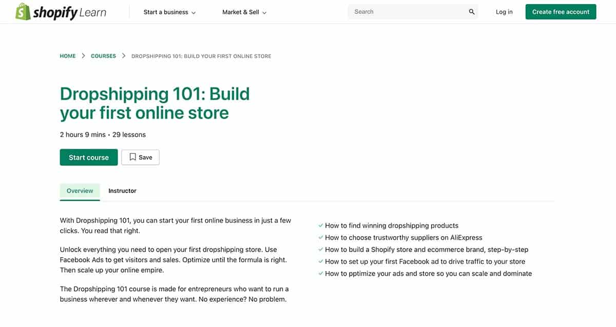 dropshipping shopify 101 norge